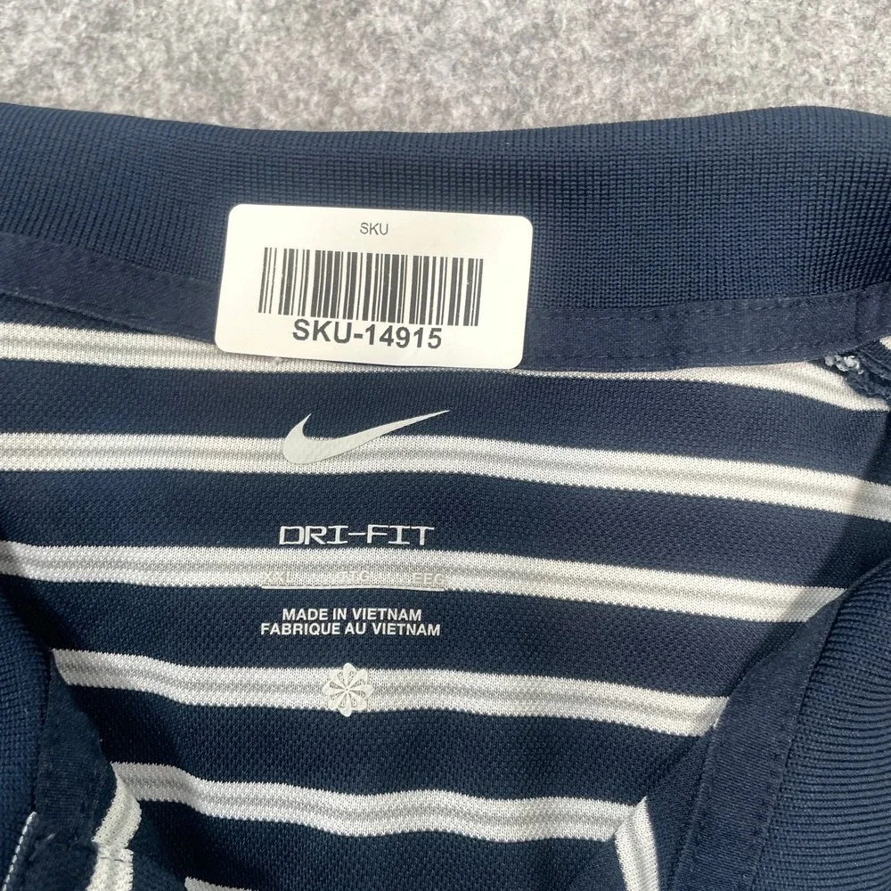 Nike Mens Polo Shirt XXL Navy Blue Striped Dri-FIT Short Sleeve Activewear